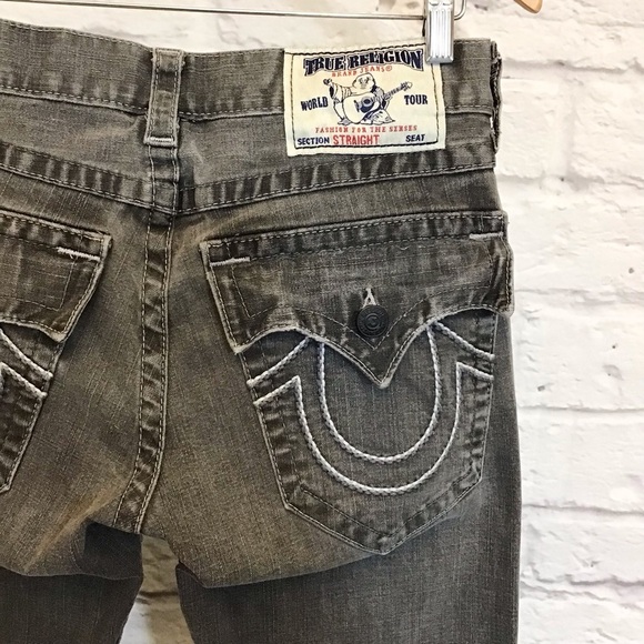 True Religion 30 Men’s Straight Jeans (Measures 31x30) Hemmed Gray Flap Pockets - Picture 13 of 13